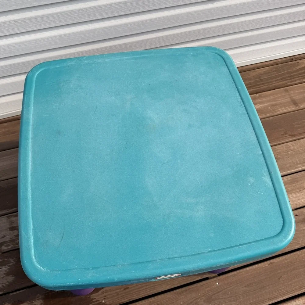 Vintage Little Tikes Kids Activity Table 2 Chairs Teal Purple Pink Drawer